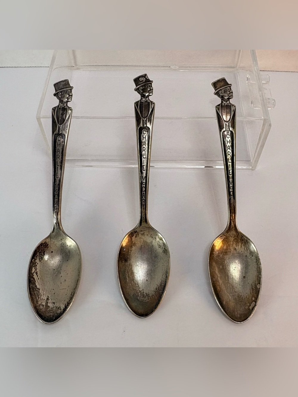 🥄 Vintage 1930s Charlie McCarthy Figural Silverplate Souvenir Spoons – Set of 3